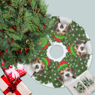 Beagle Dog Elves Christmas Wreath Brushed Polyester Tree Skirt