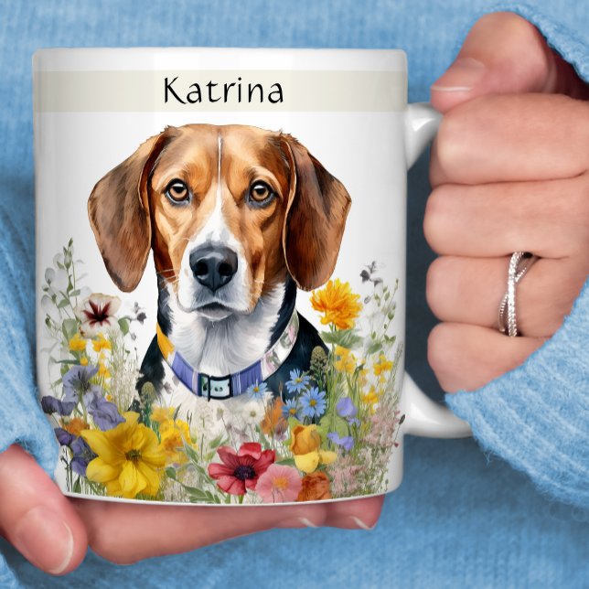 Beagle Dog Field of Flowers Your Name  Coffee Mug (Creator Uploaded)