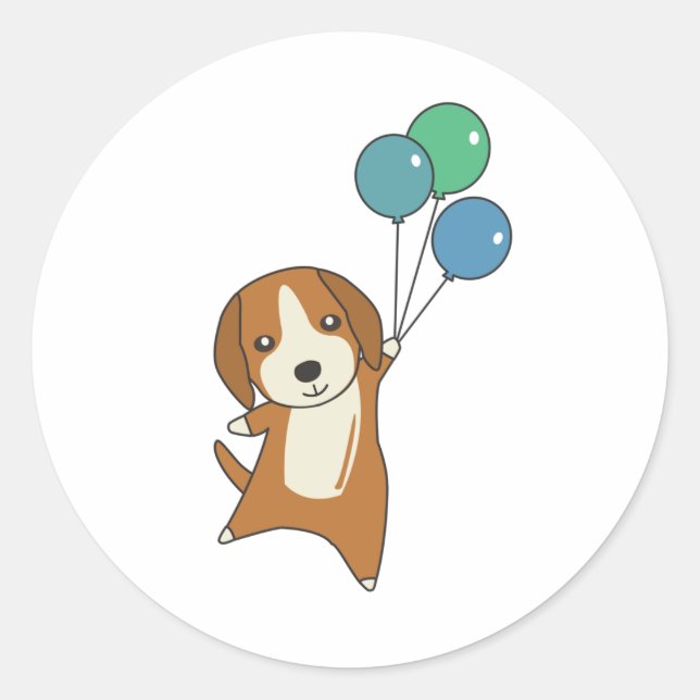 Beagle Dog Flies Up With Balloons Classic Round Sticker (Front)
