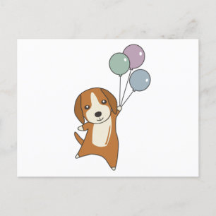 Beagle Dog Flies Up With Balloons Postcard
