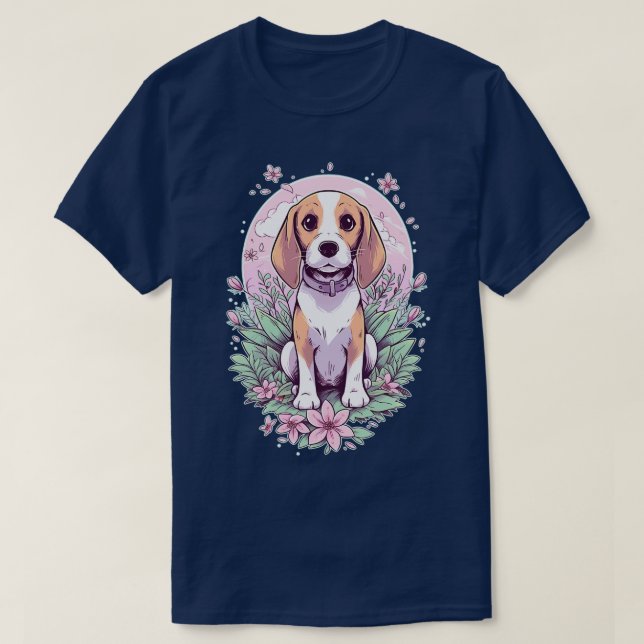 Beagle Dog Flowers 1 T-Shirt (Design Front)