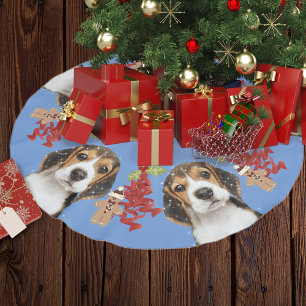 Beagle Dog Fun Festivities Christmas Blue Brushed Polyester Tree Skirt