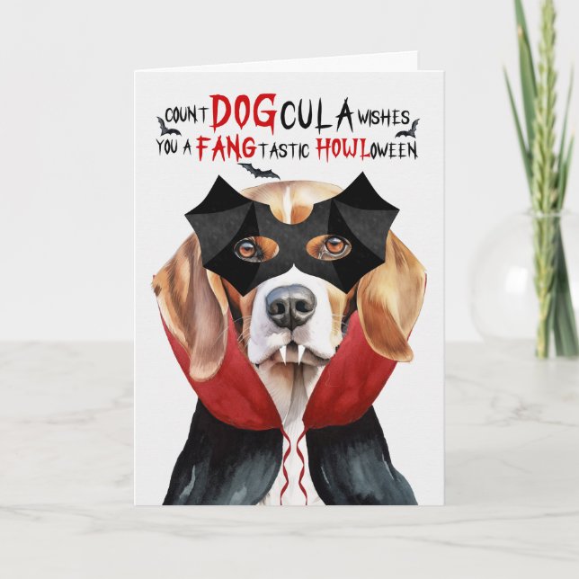 Beagle Dog Funny Count DOGcula Halloween Holiday Card (Front)