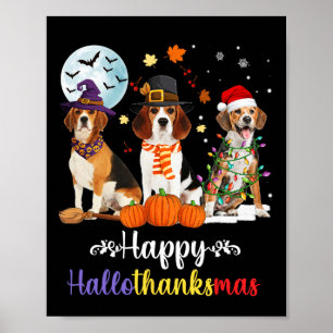 Beagle Dog Halloween Merry Christmas Happy Halloth Poster