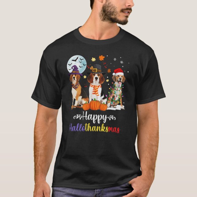 Beagle Dog Halloween Merry Christmas Happy Halloth T-Shirt (Front)