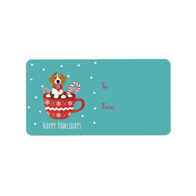 Beagle Dog Happy Pawlidays Label (Front)