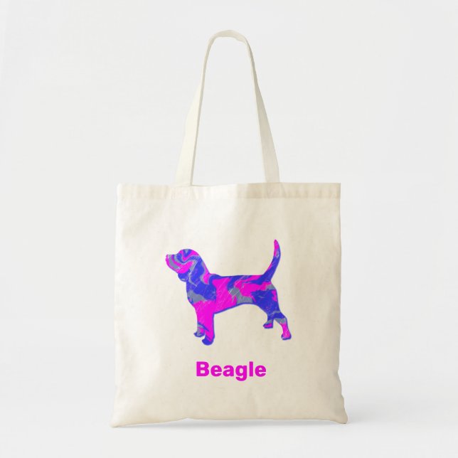 Beagle Dog Hot Pink and Blue Tote Bag (Front)