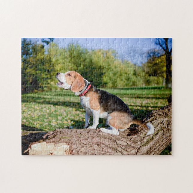 Beagle Dog Howling on a Log Puzzle (Horizontal)