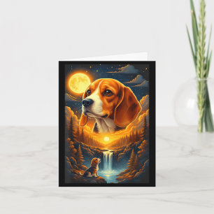 Beagle dog howling to the moon card