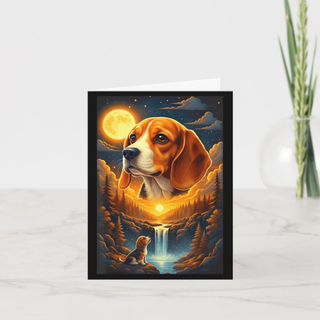Beagle dog howling to the moon  card (Front)