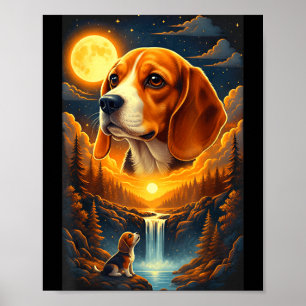 Beagle dog howling to the moon poster