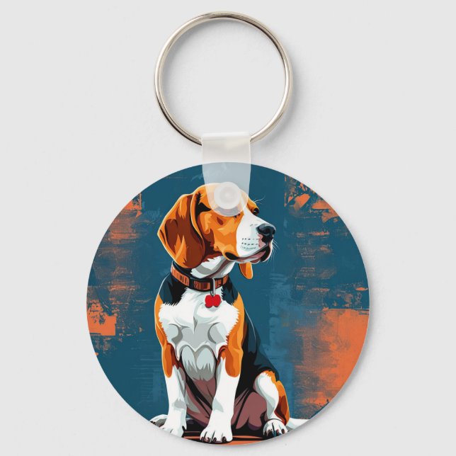 Beagle Dog in Abstract Background Key Ring (Front)