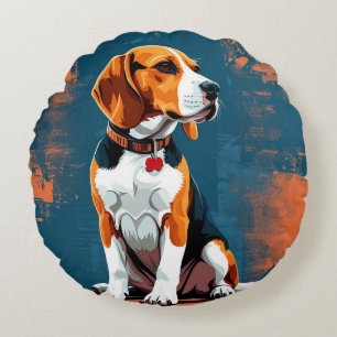 Beagle Dog in Abstract Background Round Cushion