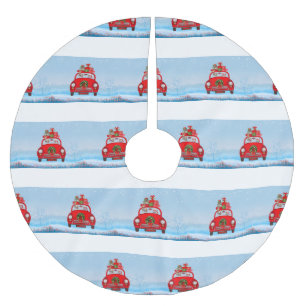 Beagle Dog In Car With Santa Claus  Brushed Polyester Tree Skirt