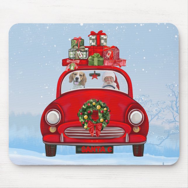 Beagle Dog In Car With Santa Claus Mouse Pad (Front)
