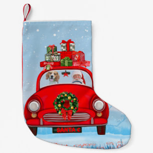 Beagle Dog In Car With Santa Claus Small Christmas Stocking