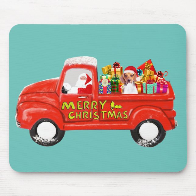 Beagle Dog in Christmas Delivery Truck Mouse Pad (Front)