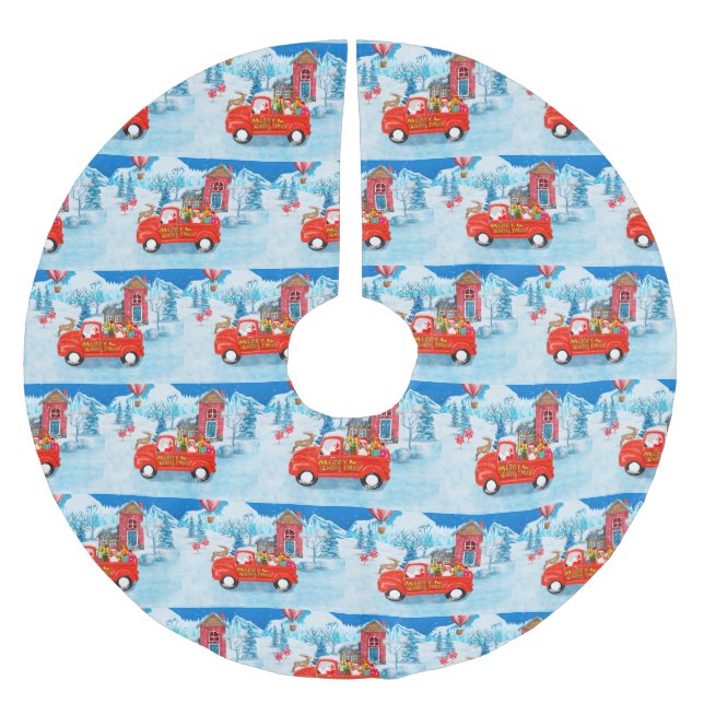 Beagle Dog in Christmas Delivery Truck Snow Brushed Polyester Tree Skirt (Front)