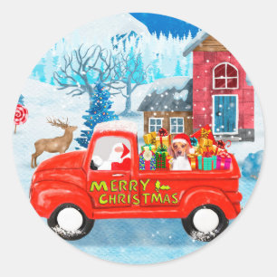 Beagle Dog in Christmas Delivery Truck Snow  Classic Round Sticker
