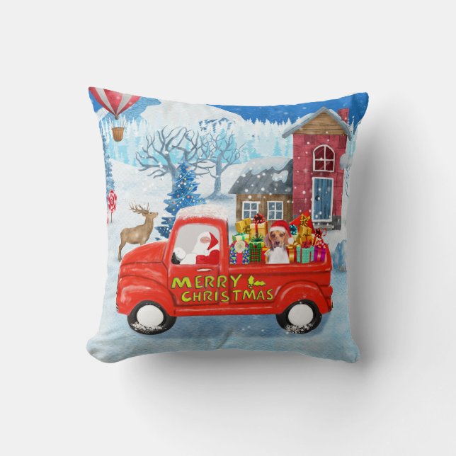 Beagle Dog in Christmas Delivery Truck Snow Cushion (Front)