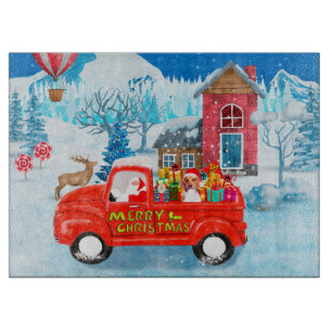 Beagle Dog in Christmas Delivery Truck Snow Cutting Board