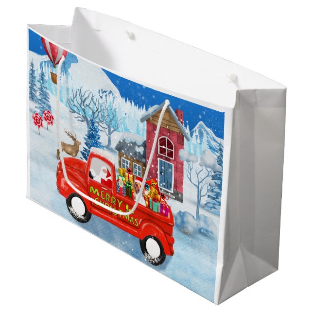 Beagle Dog in Christmas Delivery Truck Snow Large Gift Bag (Front Angled)