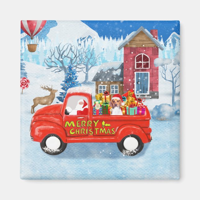 Beagle Dog in Christmas Delivery Truck Snow  Magnet (Front)
