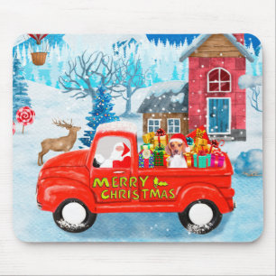 Beagle Dog in Christmas Delivery Truck Snow  Mouse Pad