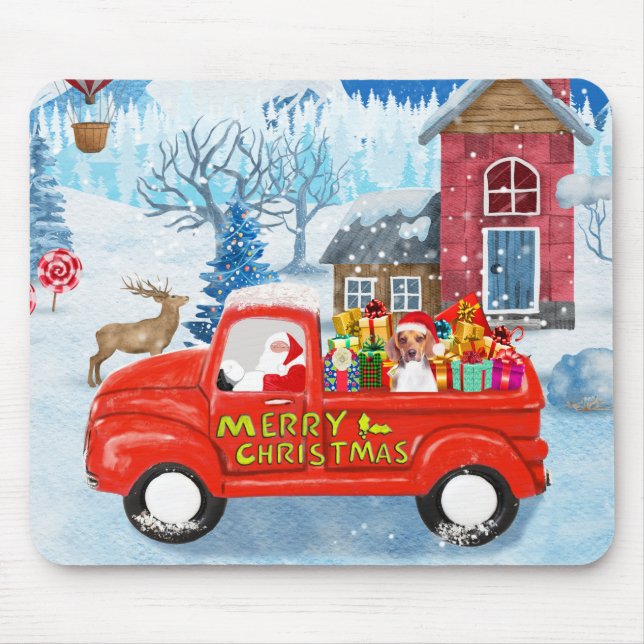 Beagle Dog in Christmas Delivery Truck Snow  Mouse Pad (Front)