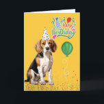 Beagle Dog in Party Hat on Yellow Birthday Card<br><div class="desc">A sunshine yellow background gives a bright and cheerful feel to this birthday card with a cute Beagle dog in a party hat and wishes to make someone's birthday special with a wish for many great treats.</div>