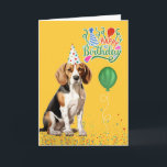Beagle Dog in Party Hat on Yellow Birthday Card<br><div class="desc">A sunshine yellow background gives a bright and cheerful feel to this birthday card with a cute Beagle dog in a party hat and wishes to make someone's birthday special with a wish for many great treats.</div>
