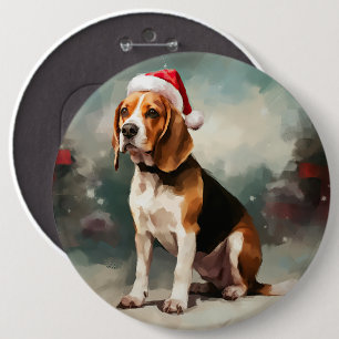 Beagle Dog in Snow Christmas  6 Cm Round Badge