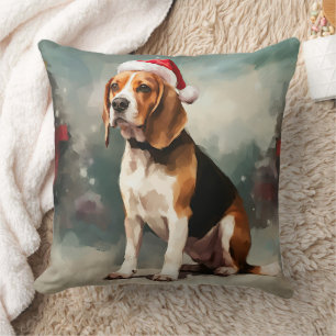 Beagle Dog in Snow Christmas Cushion