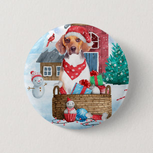 Beagle Dog In snow Christmas Dog House 6 Cm Round Badge