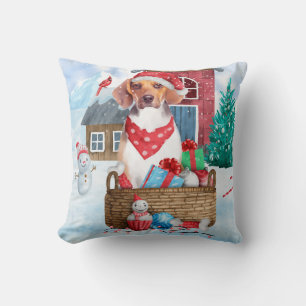 Beagle Dog In snow Christmas Dog House Cushion