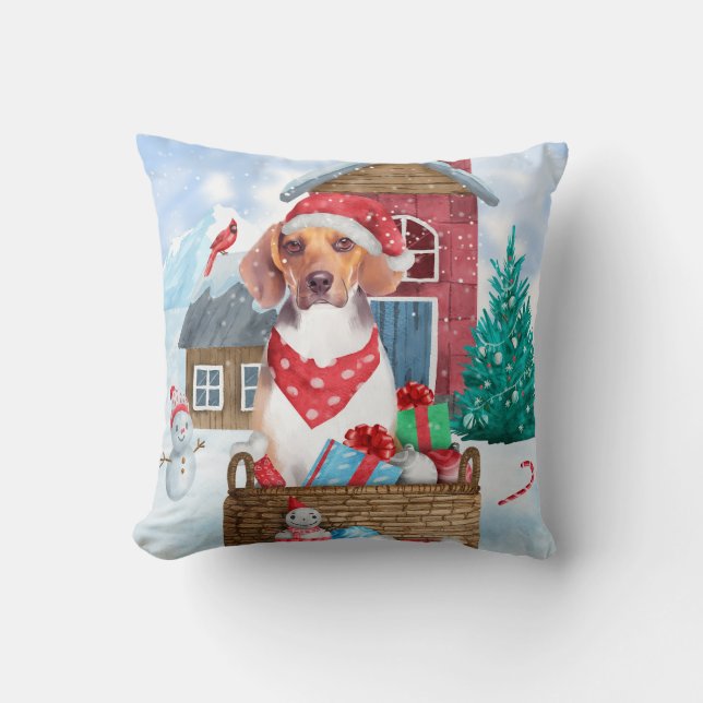 Beagle Dog In snow Christmas Dog House Cushion (Front)