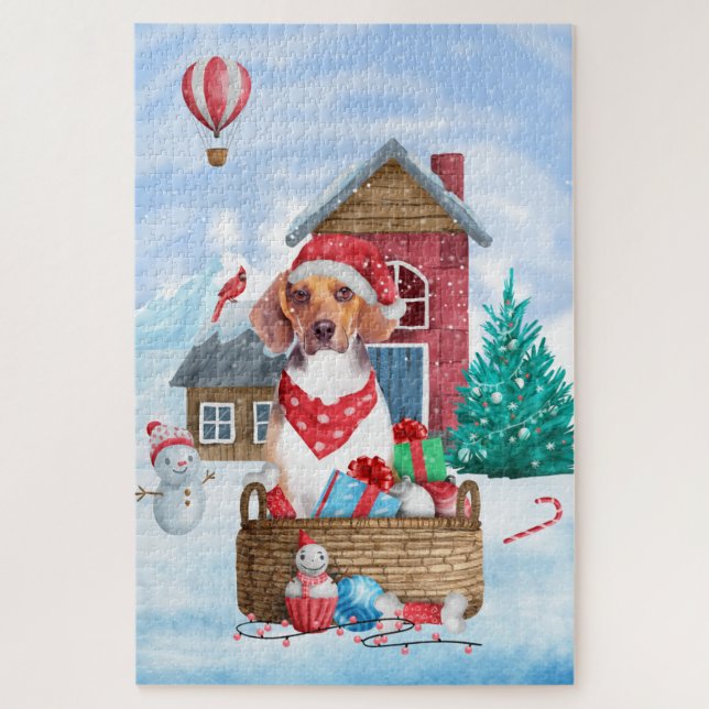 Beagle Dog In snow Christmas Dog House Jigsaw Puzzle (Vertical)