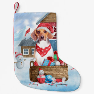 Beagle Dog In snow Christmas Dog House  Small Christmas Stocking