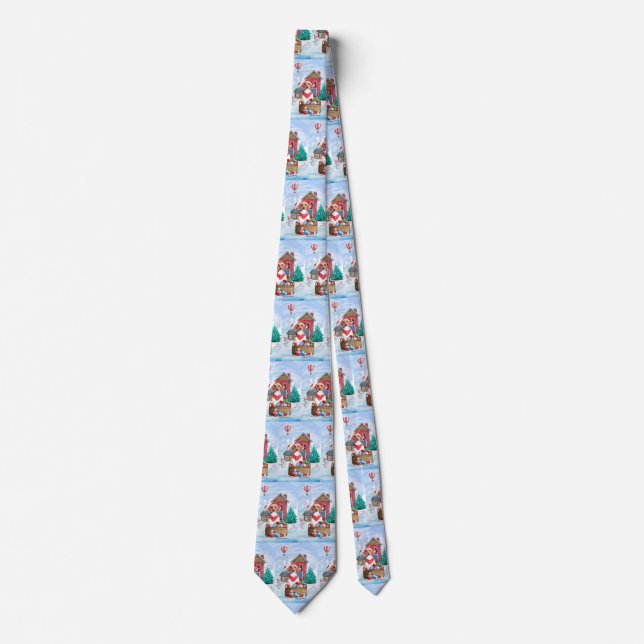 Beagle Dog In snow Christmas Dog House Tie (Front)