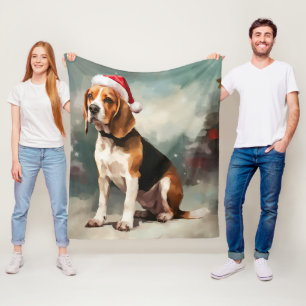 Beagle Dog in Snow Christmas Fleece Blanket