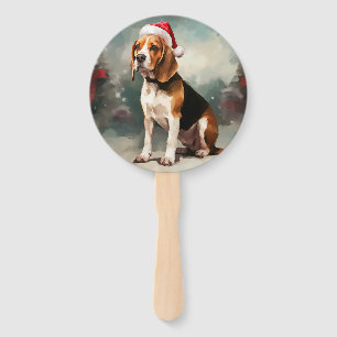 Beagle Dog in Snow Christmas  Hand Fan