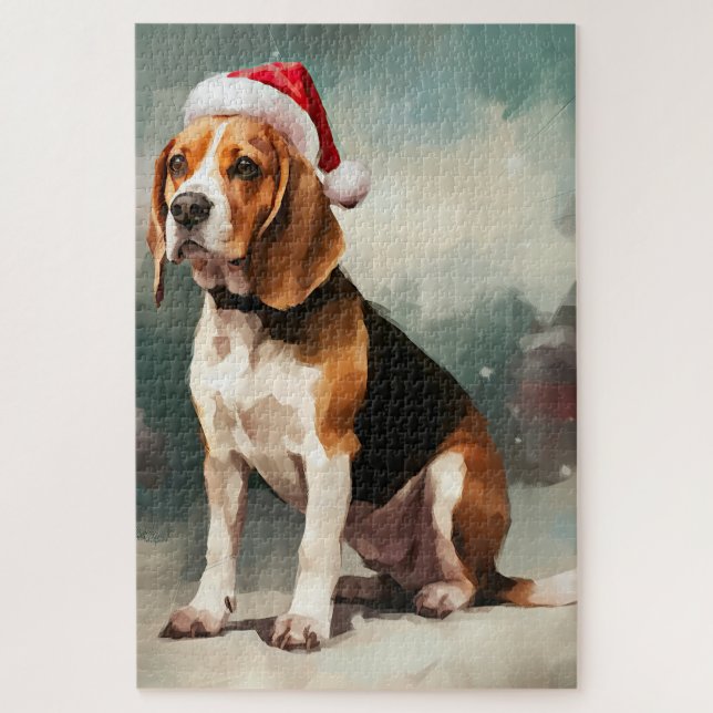 Beagle Dog in Snow Christmas  Jigsaw Puzzle (Vertical)
