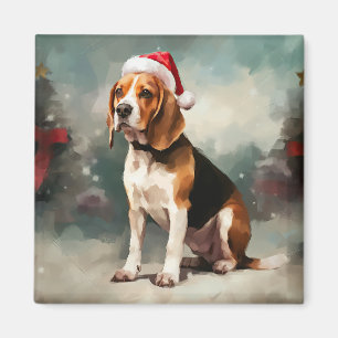 Beagle Dog in Snow Christmas  Magnet