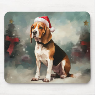 Beagle Dog in Snow Christmas  Mouse Pad