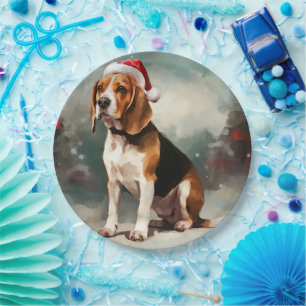 Beagle Dog in Snow Christmas  Paper Plate
