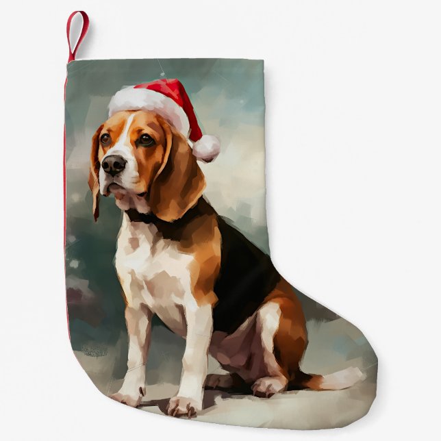 Beagle Dog in Snow Christmas  Small Christmas Stocking (Front)