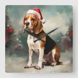 Beagle Dog in Snow Christmas  Square Wall Clock