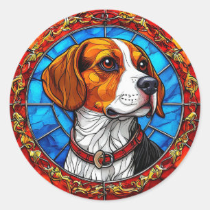 Beagle Dog in Vibrant Stained Glass Art Classic Round Sticker