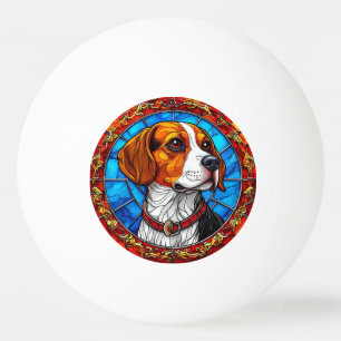 Beagle Dog in Vibrant Stained Glass Art Ping Pong Ball