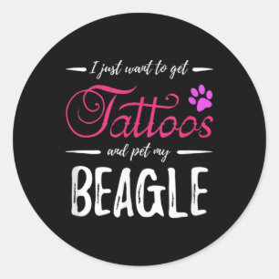 Beagle Dog Lover Tattoo Funny Dog Mum Gift Idea Classic Round Sticker
